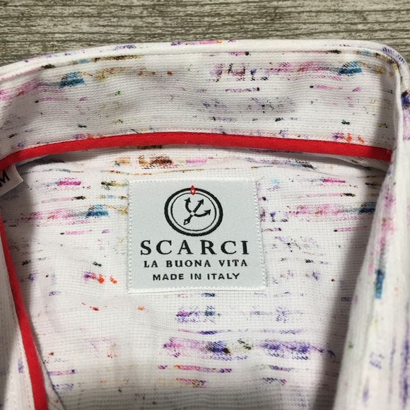 Scarci La Buona Vita Button Up Shirt Men’s M White Rainbow Colors Made In Italy - Picture 9 of 10